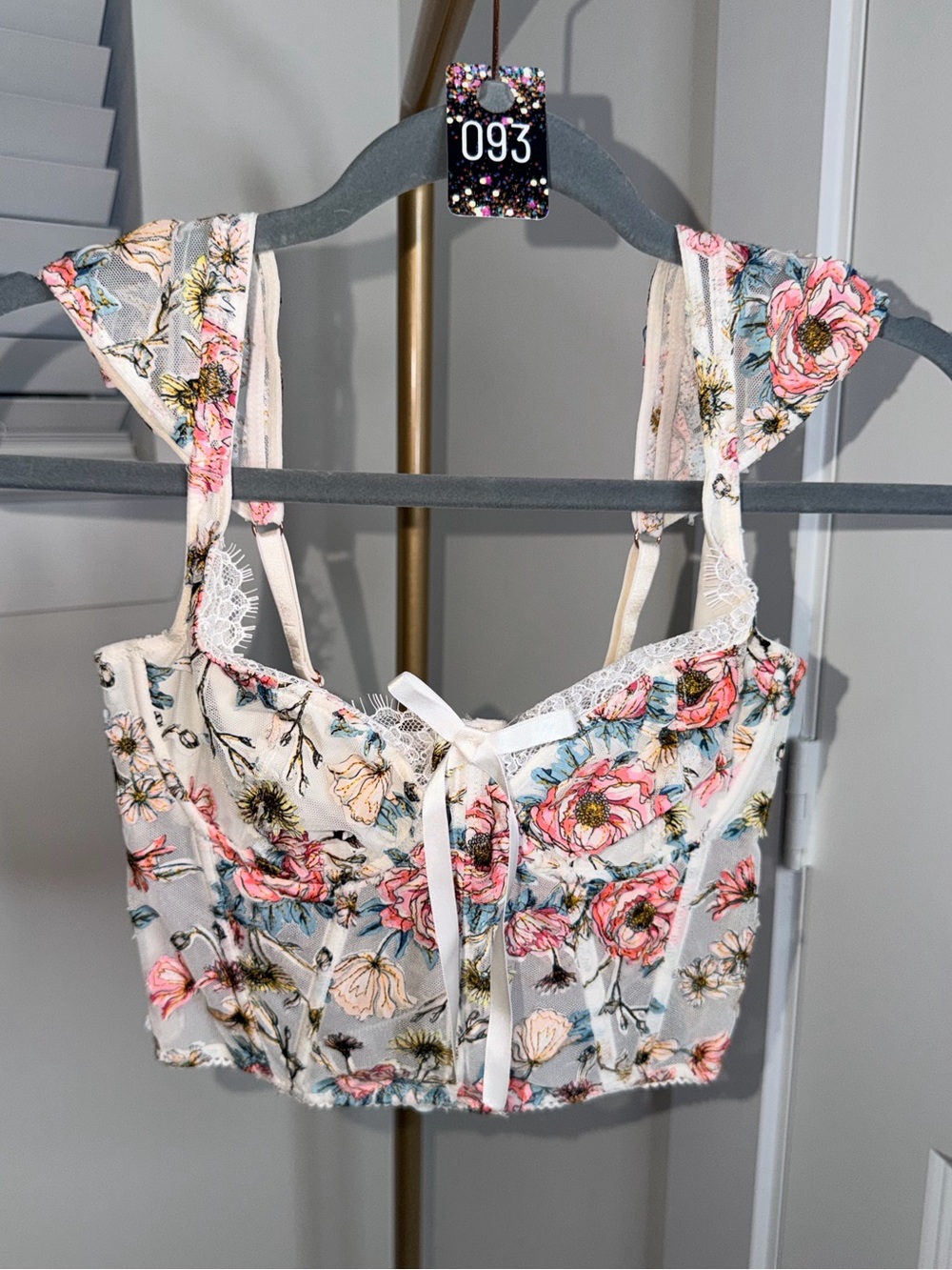 93. Victoria's Secret Dream Angels Embroidered Mesh Corset Top White Floral